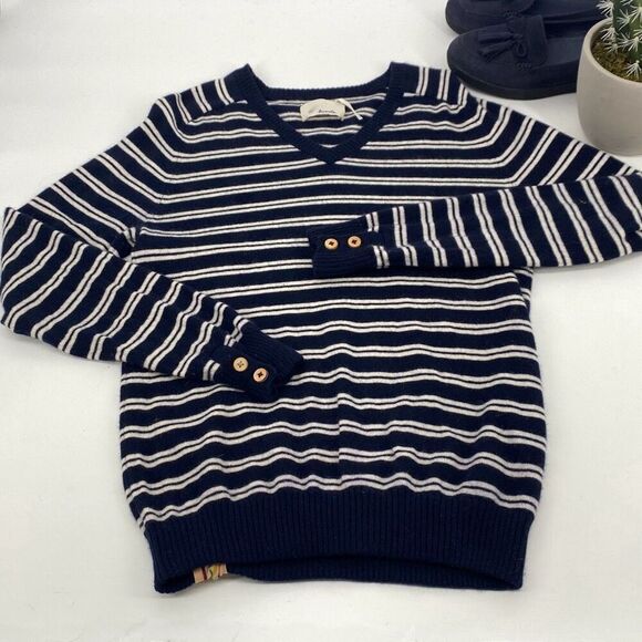Anthropologie‎ TROVATA Montecito Cashmere Cotton Stripe Sweater Cream/Navy Sz M - Picture 1 of 11